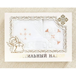 Крестильный набор Ольга с кружевным полотенцем