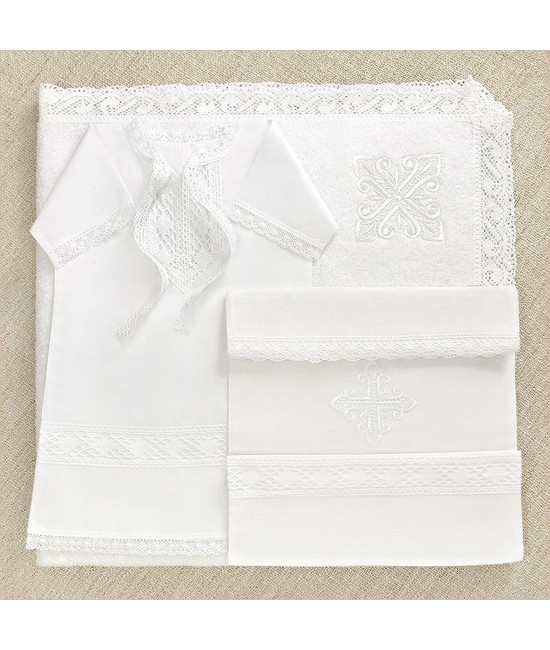 Крестильный набор Павел с кружевным полотенцем