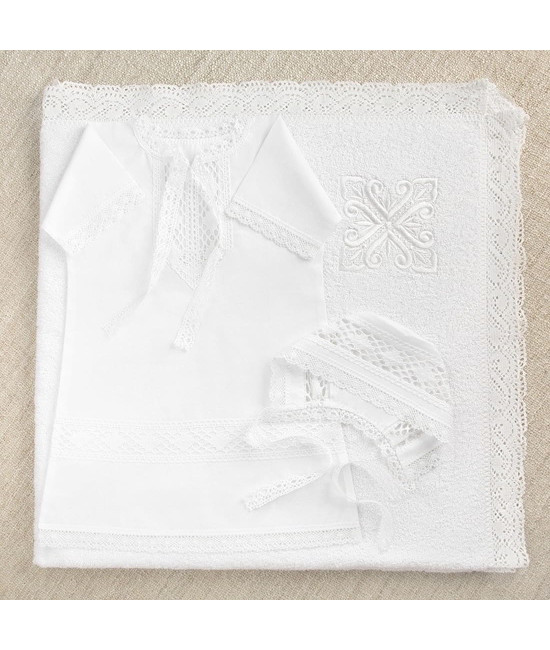 Крестильный набор Павел с кружевным полотенцем
