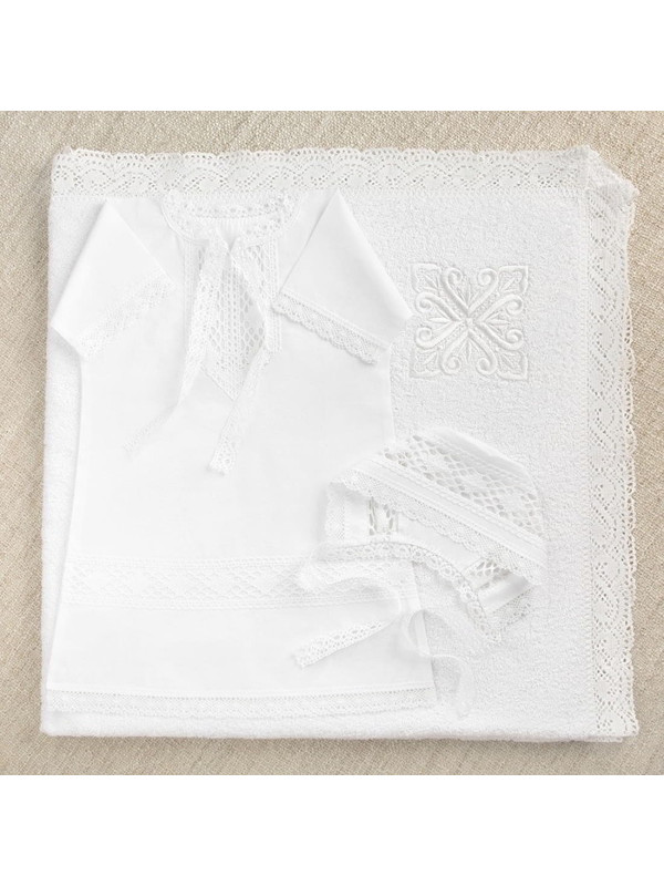 Крестильный набор Павел с кружевным полотенцем