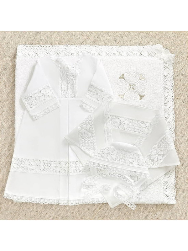 Крестильный набор Пелагея с кружевным полотенцем