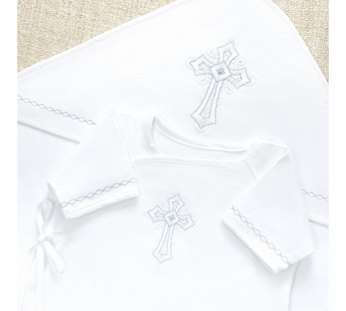 Крестильный набор Перышко голубое с пеленкой