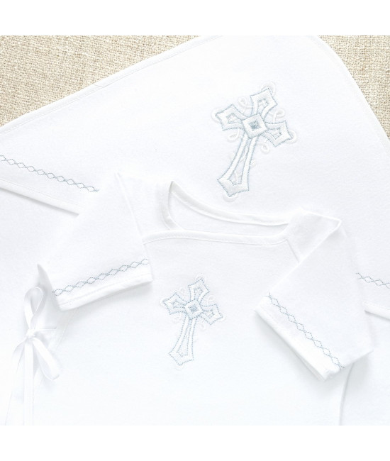 Крестильный набор Перышко голубое с пеленкой