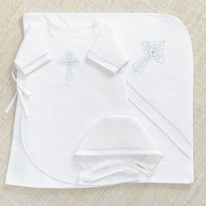 Крестильный набор Перышко голубое с пеленкой