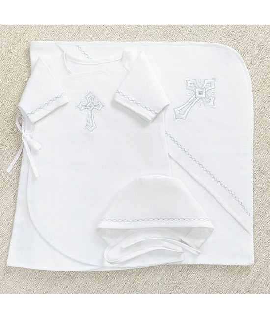 Крестильный набор Перышко голубое с пеленкой