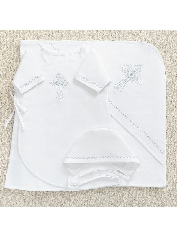 Крестильный набор Перышко голубое с пеленкой