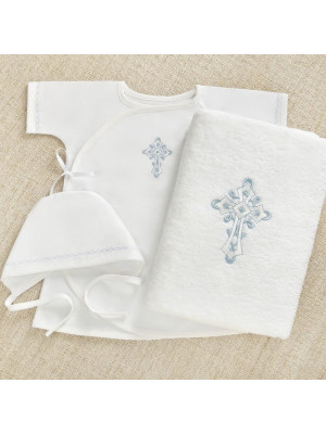 Крестильный набор Перышко голубое с классическим полотенцем