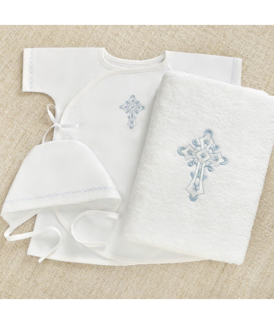 Крестильный набор Перышко голубое с классическим полотенцем