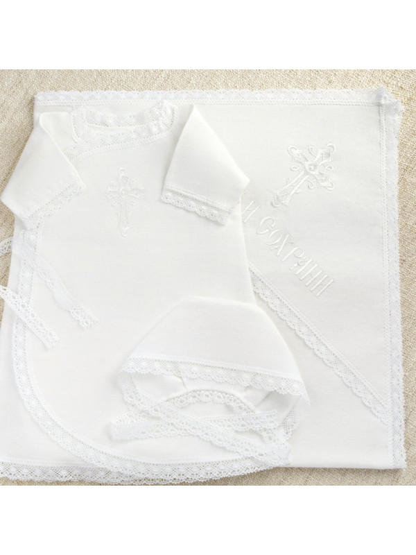 Крестильный набор Перышко кружевное с пеленкой