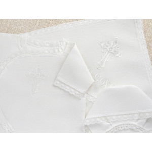 Крестильный набор Перышко кружевное с классическим полотенцем