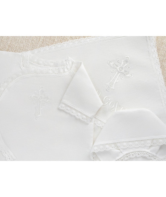 Крестильный набор Перышко кружевное с классическим полотенцем