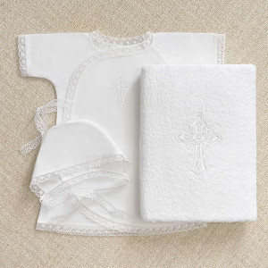 Крестильный набор Перышко кружевное с классическим полотенцем