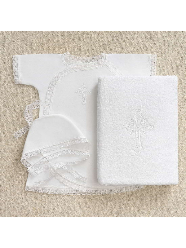 Крестильный набор Перышко кружевное с классическим полотенцем