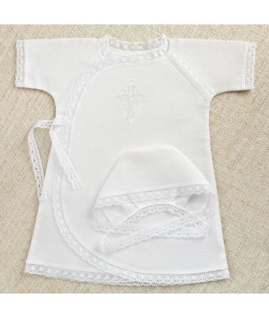 Крестильный набор Перышко кружевное с классическим полотенцем