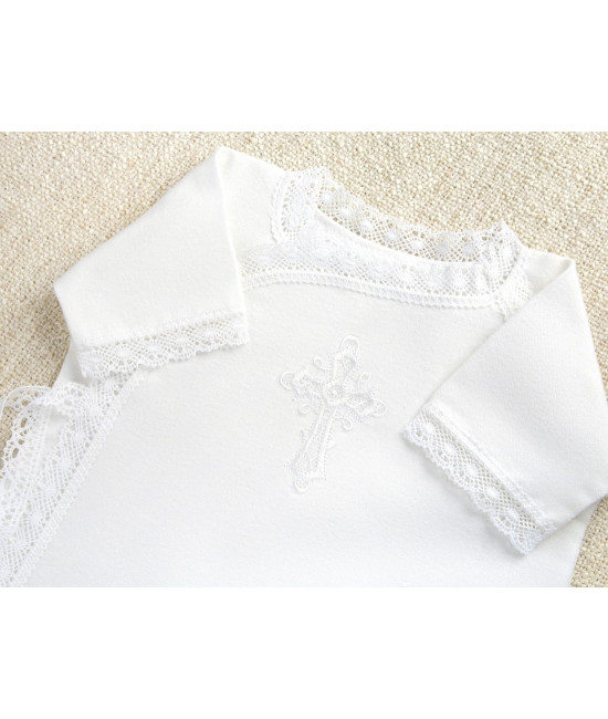 Крестильный набор Перышко кружевное с классическим полотенцем