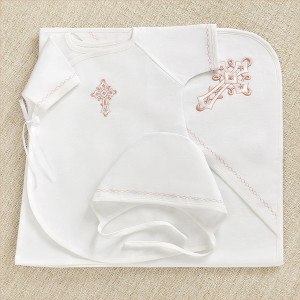 Крестильный набор Перышко розовое с пеленкой