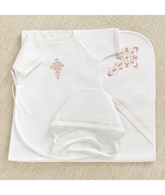 Крестильный набор Перышко розовое с пеленкой