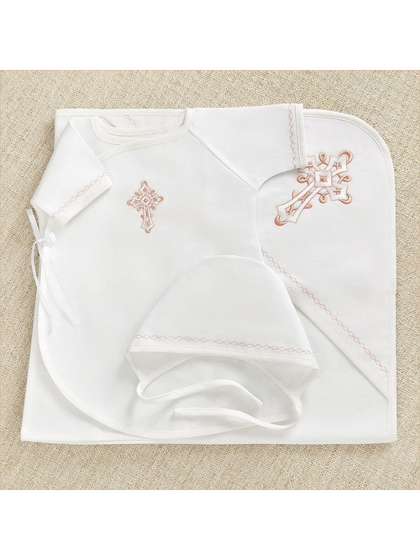 Крестильный набор Перышко розовое с пеленкой