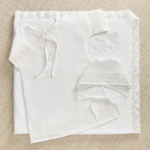 Крестильный набор Ручеек с кружевным полотенцем