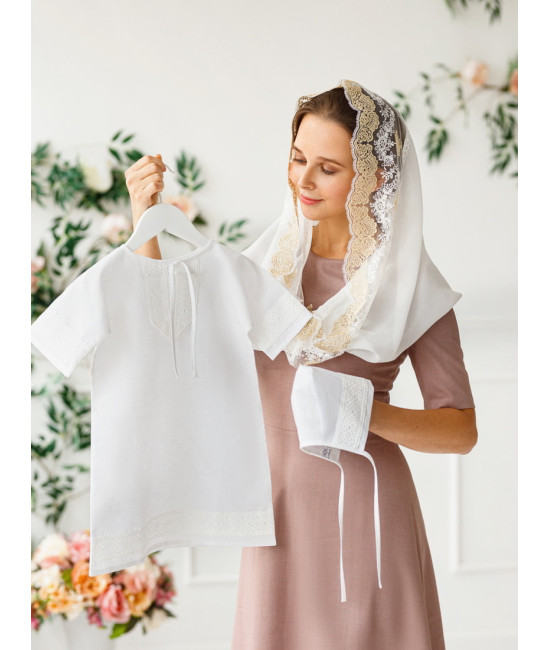 Крестильный набор Ручеек с кружевным полотенцем