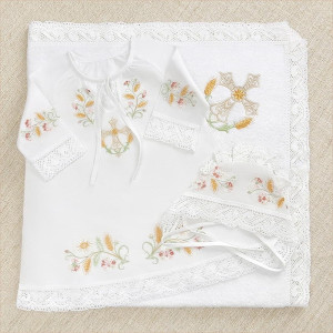 Крестильный набор Василиса с кружевным полотенцем