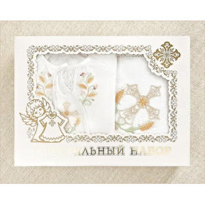 Крестильный набор Василиса с кружевным полотенцем