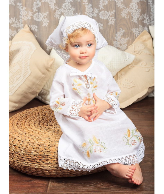 Крестильный набор Василиса с кружевным полотенцем