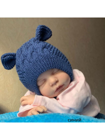 Шапочка меринос для новорожденного Мишка с косичками