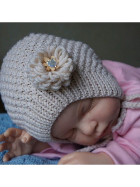 Шапочка меринос для новорожденного Цветочек