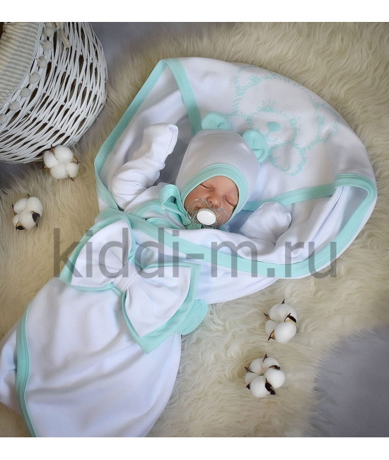 Летний комплект на выписку Picolita Лайт-Мишка белый-мята