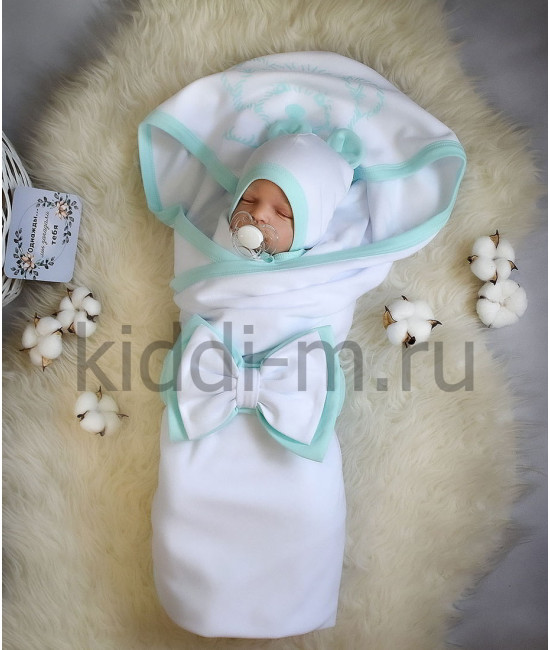 Летний комплект на выписку Picolita Лайт-Мишка белый-мята