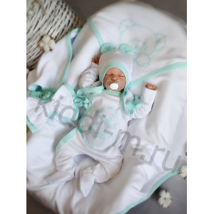 Летний комплект на выписку Picolita Лайт-Мишка белый-мята