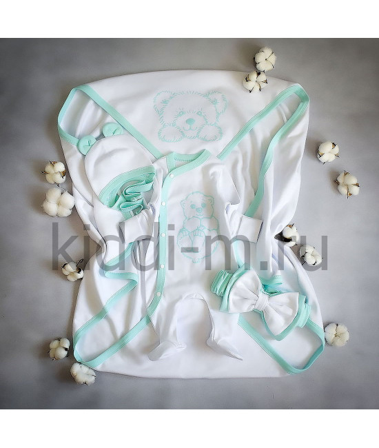 Летний комплект на выписку Picolita Лайт-Мишка белый-мята