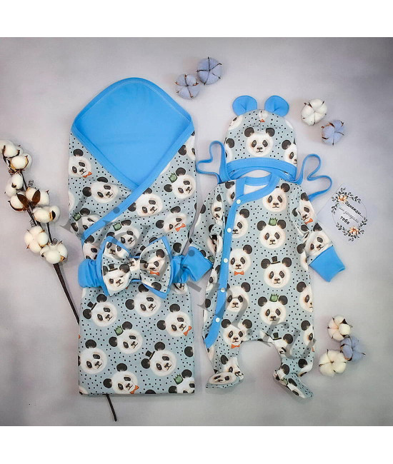 Летний комплект на выписку Picolita Лайт-Панда голубой