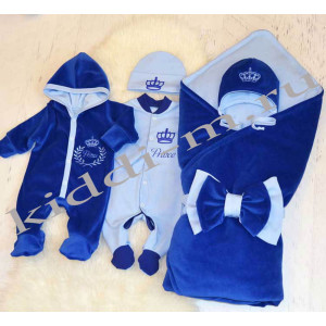 Комплект на выписку для новорожденного Picolita Роскошь синий-голубой