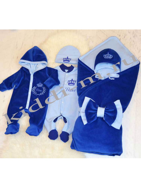 Комплект на выписку для новорожденного Picolita Роскошь синий-голубой