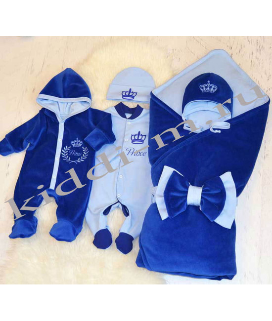 Комплект на выписку для новорожденного Picolita Роскошь синий-голубой