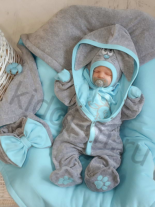 Демисезонный комплект Picolita Лапушка-Зайка бирюза-серый