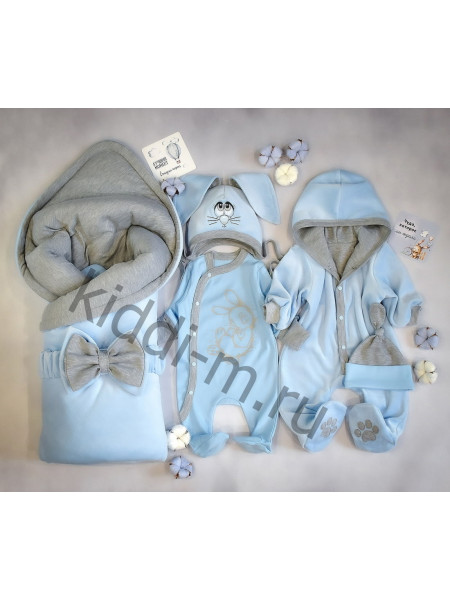 Комплект на выписку для новорожденного Picolita Лапушка-Зайка голубой-серый