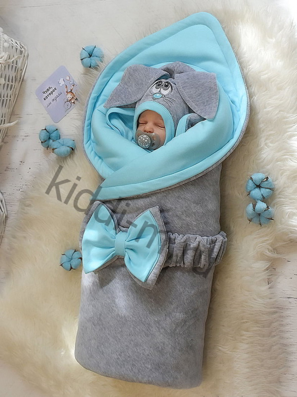 Комплект на выписку для новорожденного Picolita Лапушка-Зайка бирюза-серый