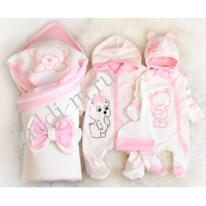 Комплект на выписку для новорожденного Picolita Лапушка-Мишка молочный-розовый