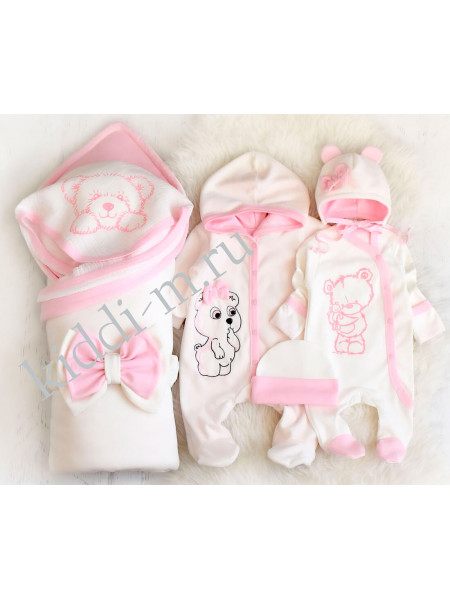 Комплект на выписку для новорожденного Picolita Лапушка-Мишка молочный-розовый