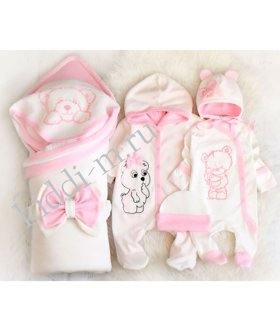 Комплект на выписку для новорожденного Picolita Лапушка-Мишка молочный-розовый