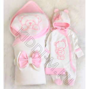 Комплект на выписку для новорожденного Picolita Лапушка-Мишка молочный-розовый