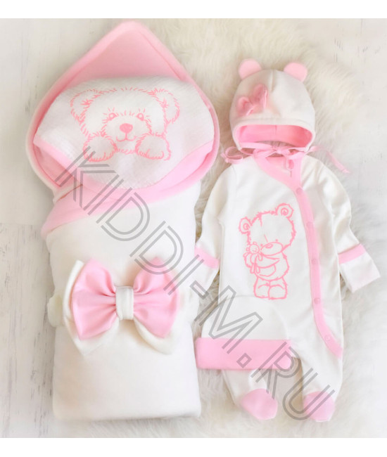 Комплект на выписку для новорожденного Picolita Лапушка-Мишка молочный-розовый