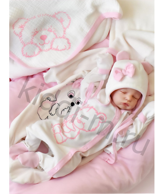 Комплект на выписку для новорожденного Picolita Лапушка-Мишка молочный-розовый