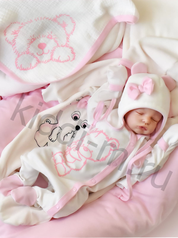 Демисезонный комплект Picolita Лапушка-Мишка молочный-розовый