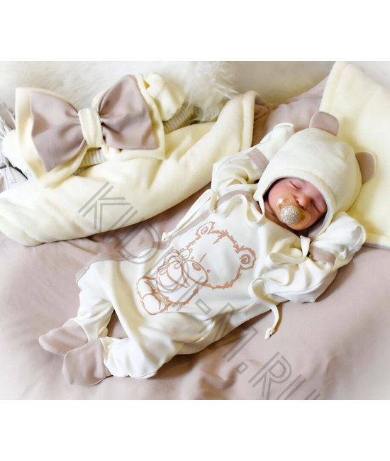 Комплект на выписку Picolita Лапушка-Мишка молочный-бежевый