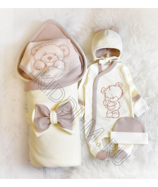Комплект на выписку Picolita Лапушка-Мишка молочный-бежевый