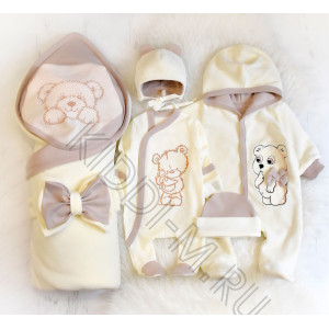 Комплект на выписку Picolita Лапушка-Мишка молочный-бежевый